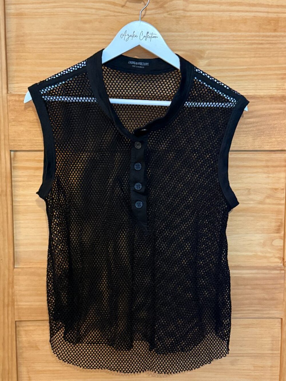 Zadig & Voltaire Black Zen Fishnet Sheer Sleeveless Tank Top size XS
